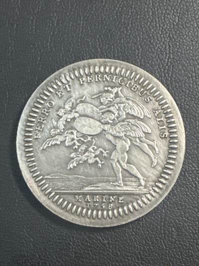 ❤️【币观天下】❤️ 第346期钱币拍卖场- 2026.3.27周五晚上6点半场 长期征集拍品  - 法国路易十五头像皇家海军陆战队银jeton，15.01g，32mm，边铭：丰饶角1+500编号，含银95%，限量500枚后铸