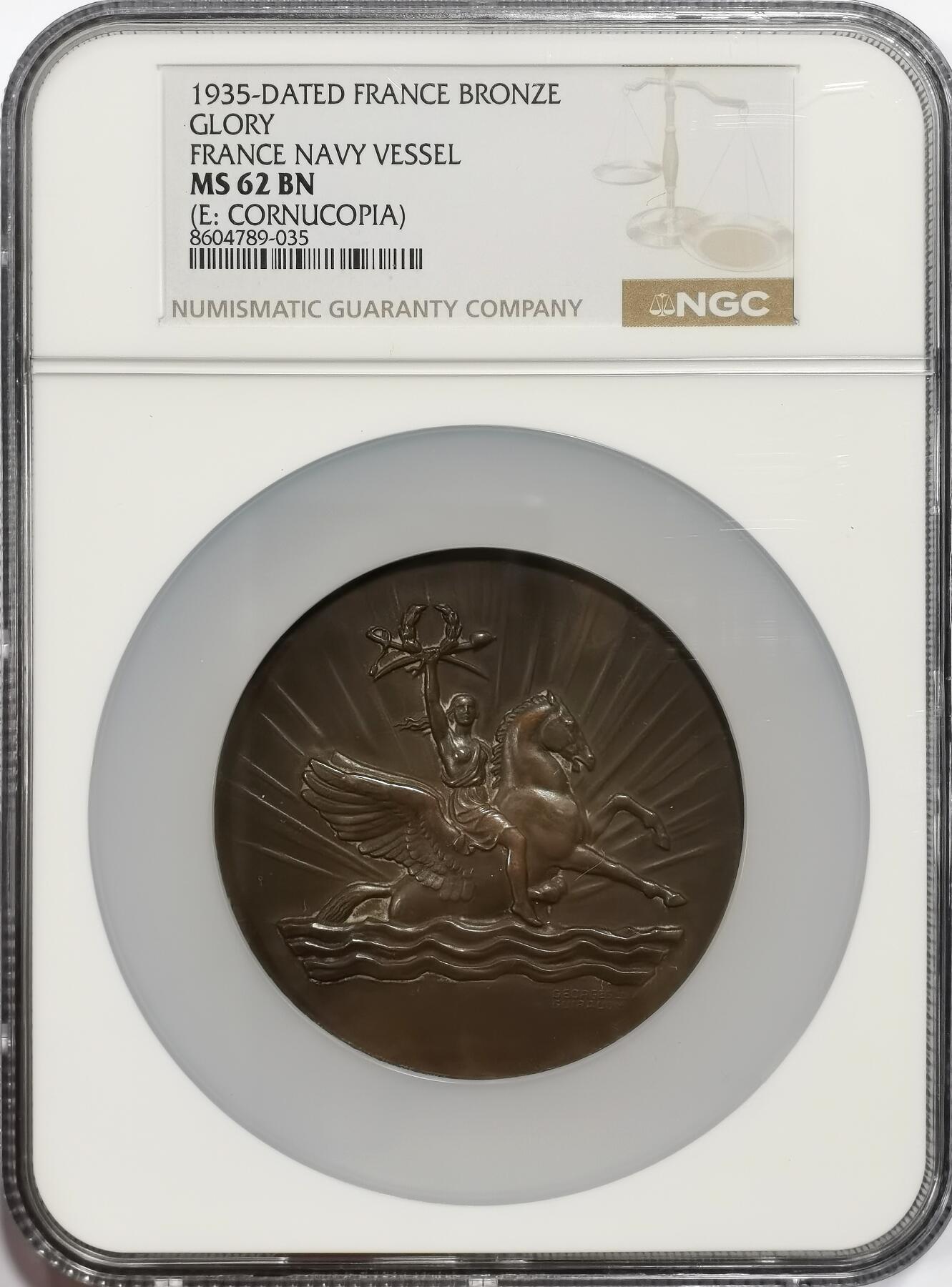 博洋堂“芳菲春韵”3月精品大拍专场暨第166期（全场包邮） NGC MS62BN 法国1935年“光荣号”战舰纪念大铜章，是法国第一艘装甲战列舰，
