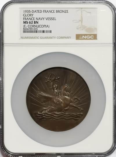 博洋堂“芳菲春韵”3月精品大拍专场暨第166期（全场包邮） - NGC MS62BN 法国1935年“光荣号”战舰纪念大铜章，是法国第一艘装甲战列舰，
