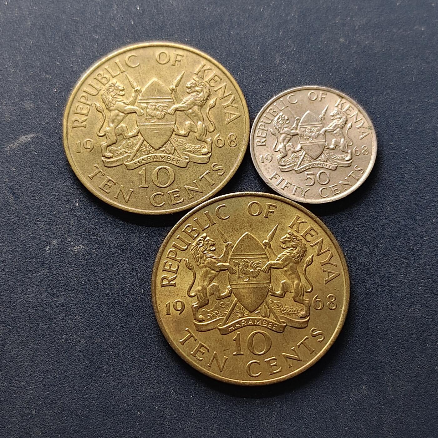 【全场包邮】纯粹捡漏拍514场 肯尼亚1968年无字版散币3枚一组