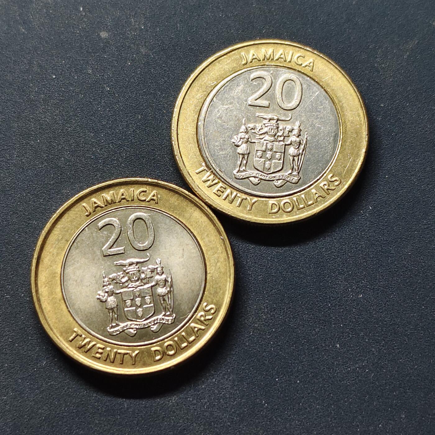 【全场包邮】纯粹捡漏拍514场 牙买加2000-2001年20元双色币2枚一组