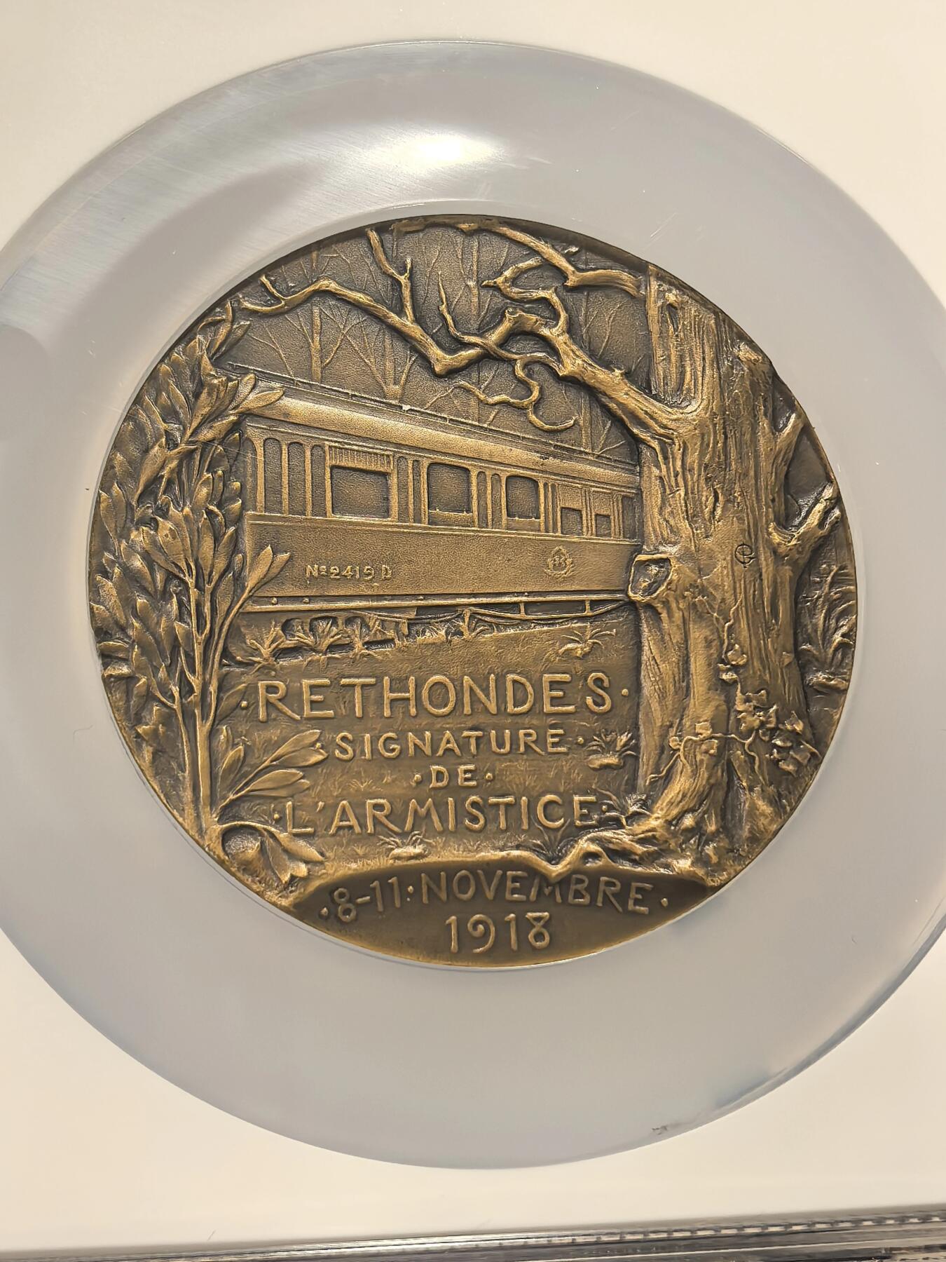 博洋堂“芳菲春韵”3月精品大拍专场暨第166期（全场包邮） NGC MS64BN 法国1918年雷通德停战协定纪念大铜章，68mm，用以纪念第一次世界大战结束时的重大历史事件——贡比涅森林停战协定的签署