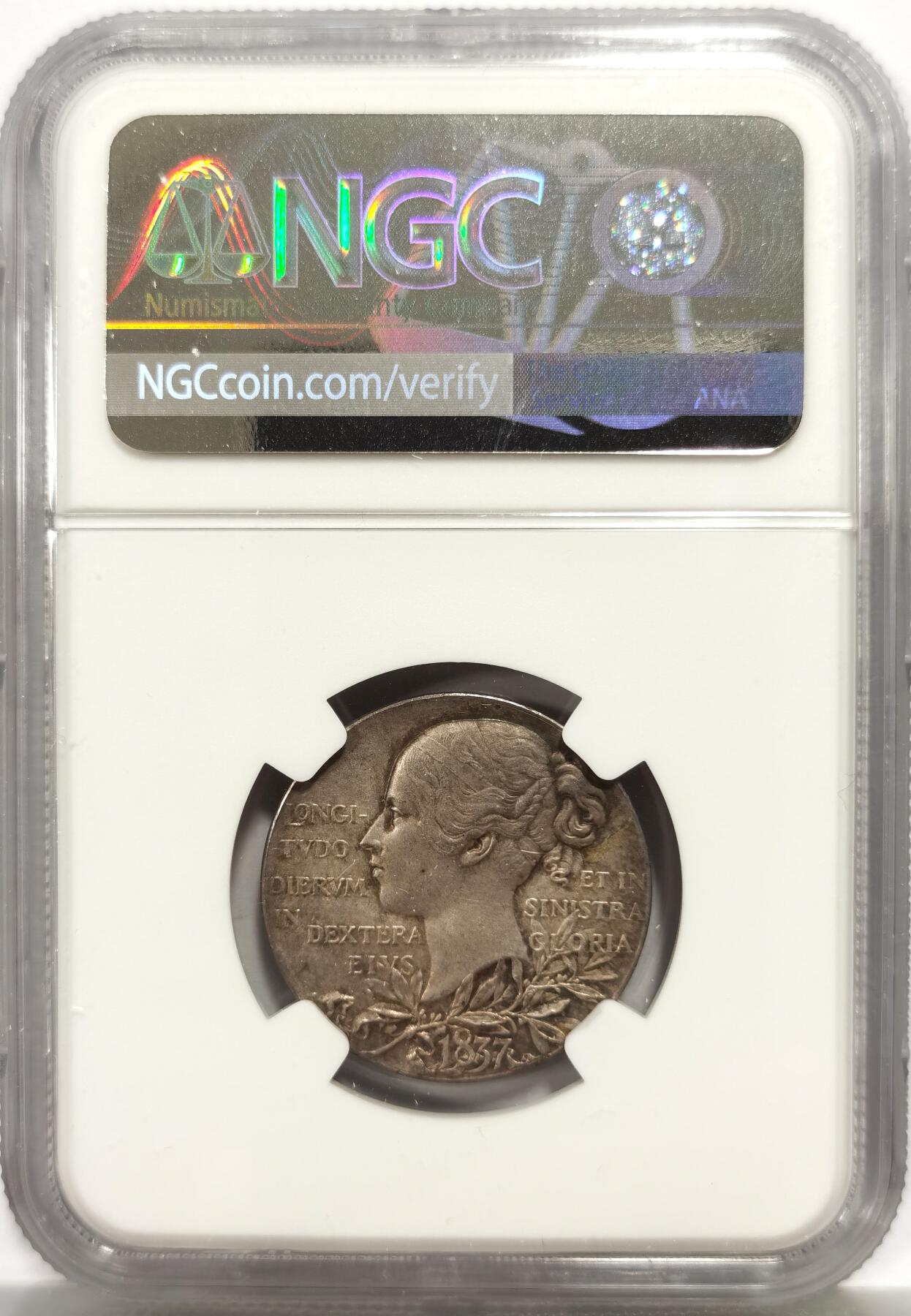 博洋堂“芳菲春韵”3月精品大拍专场暨第166期（全场包邮） NGC MS62 英国1897年维多利亚女王加冕60周年纪念银章，双面五彩，相当漂亮的包浆。