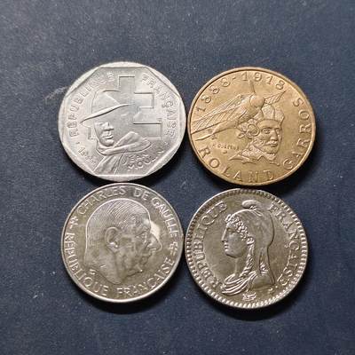 【全场包邮】纯粹捡漏拍514场 - 法国各年份纪念币4枚一组-让·穆兰+罗兰·加洛斯+30周年+200周年