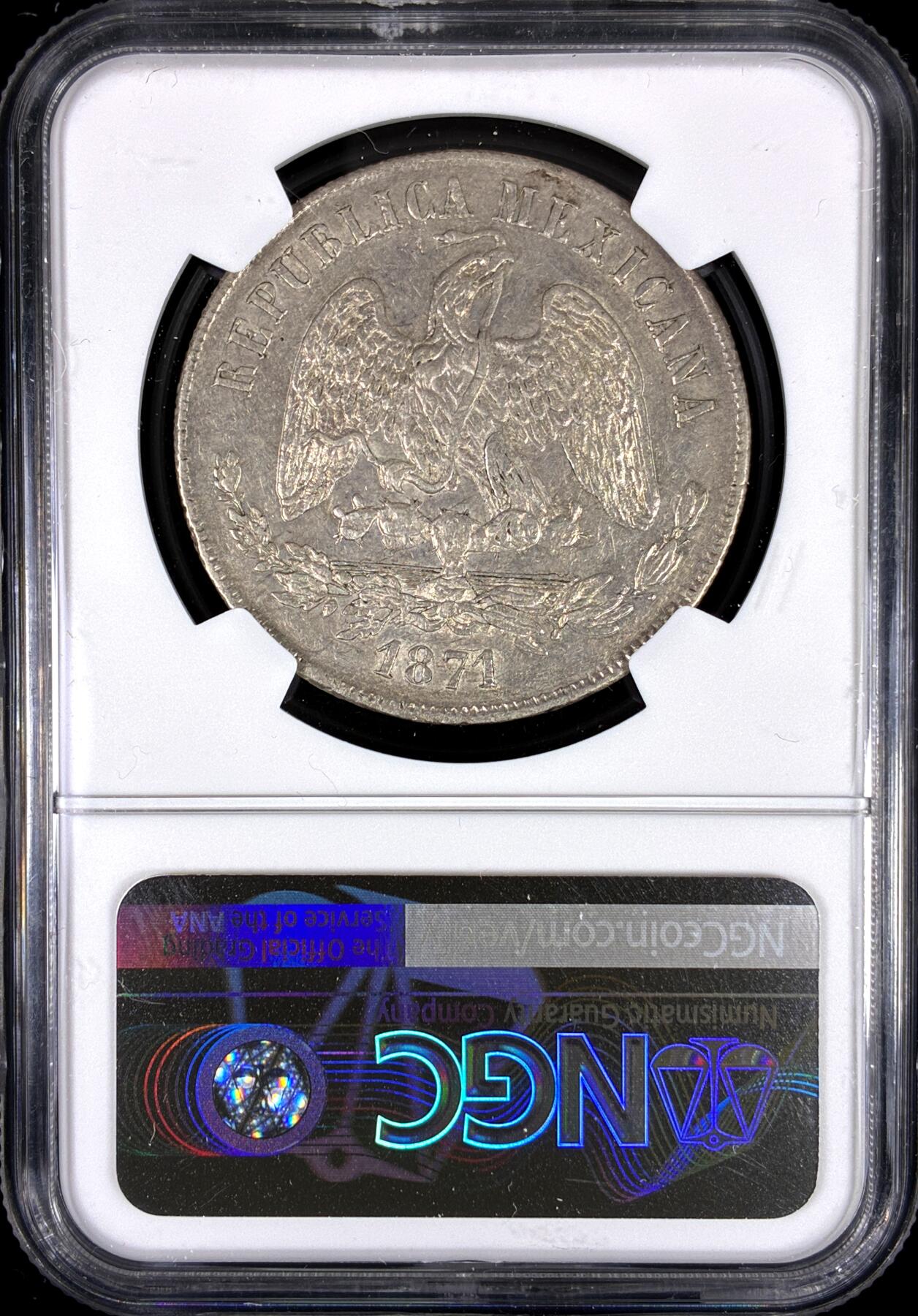 【雨安】【直播拍卖】【第0130期-评级币章】2026-03-28 周六 19:30 (金价981.33, 银价17.11) [评级美洲] Mexico 墨西哥 1比索 1871年 天平鹰洋  NGC-AU50