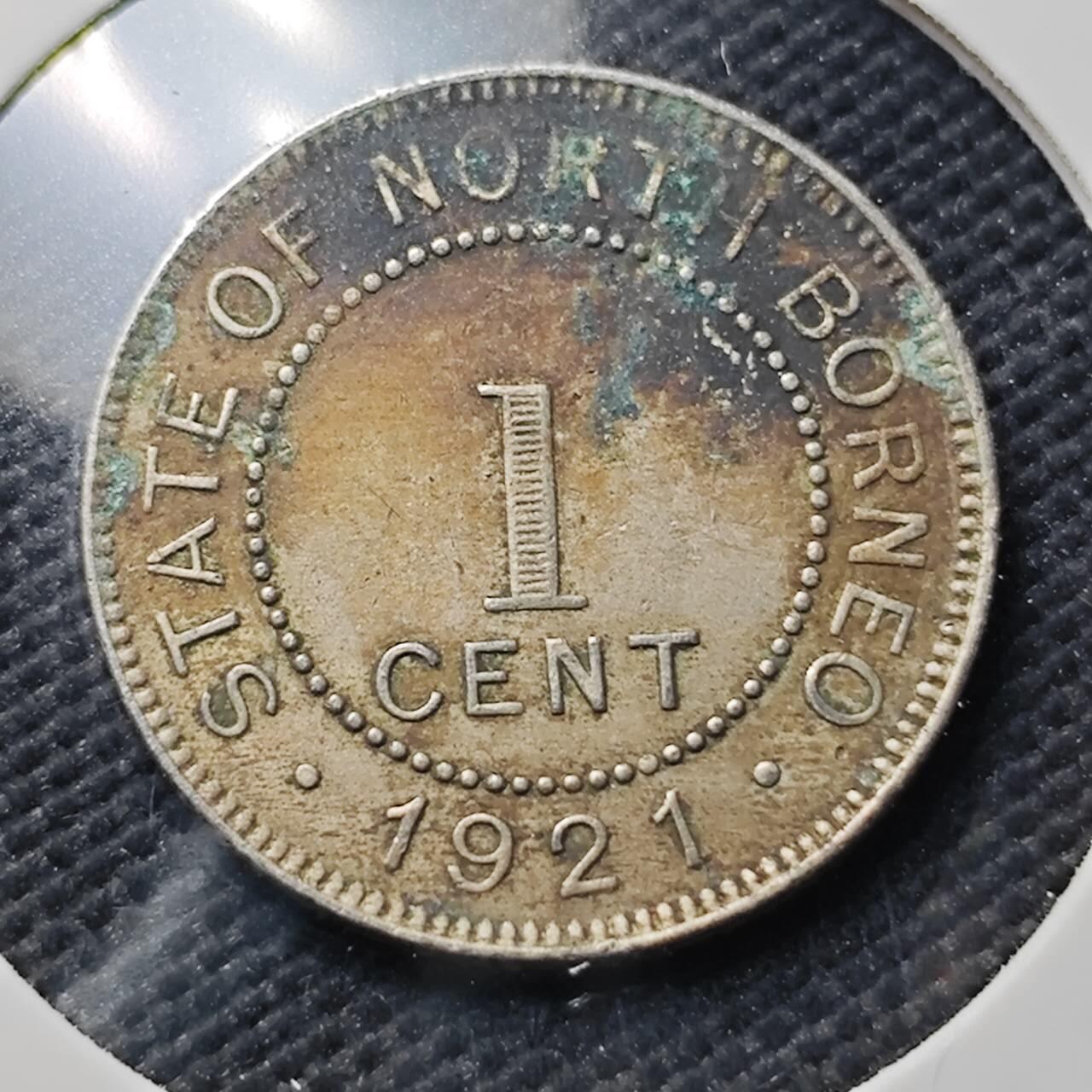 KK钱币收藏小铺  第406期 2月预留时间 周末发货  1921英属北婆罗洲1分镍币 人脸清楚