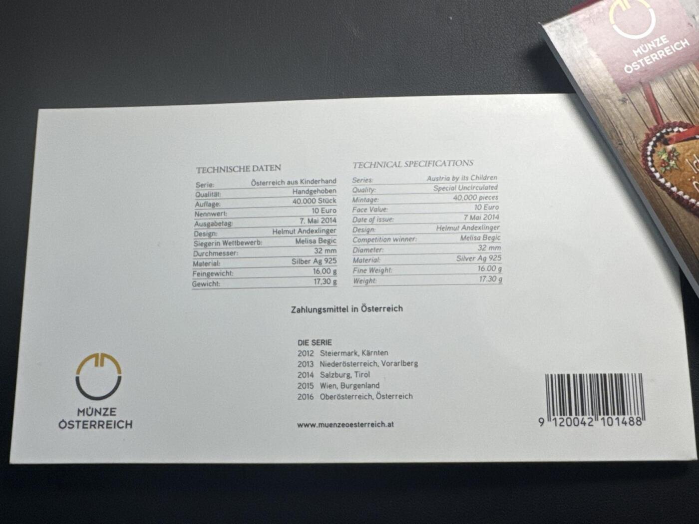 ❤️【币观天下】❤️ 第346期钱币拍卖场- 2026.3.27周五晚上6点半场 长期征集拍品  奥地利联邦省系列银币 原厂封装卡册(面值10欧，重量17.3克)2014年蒂罗尔