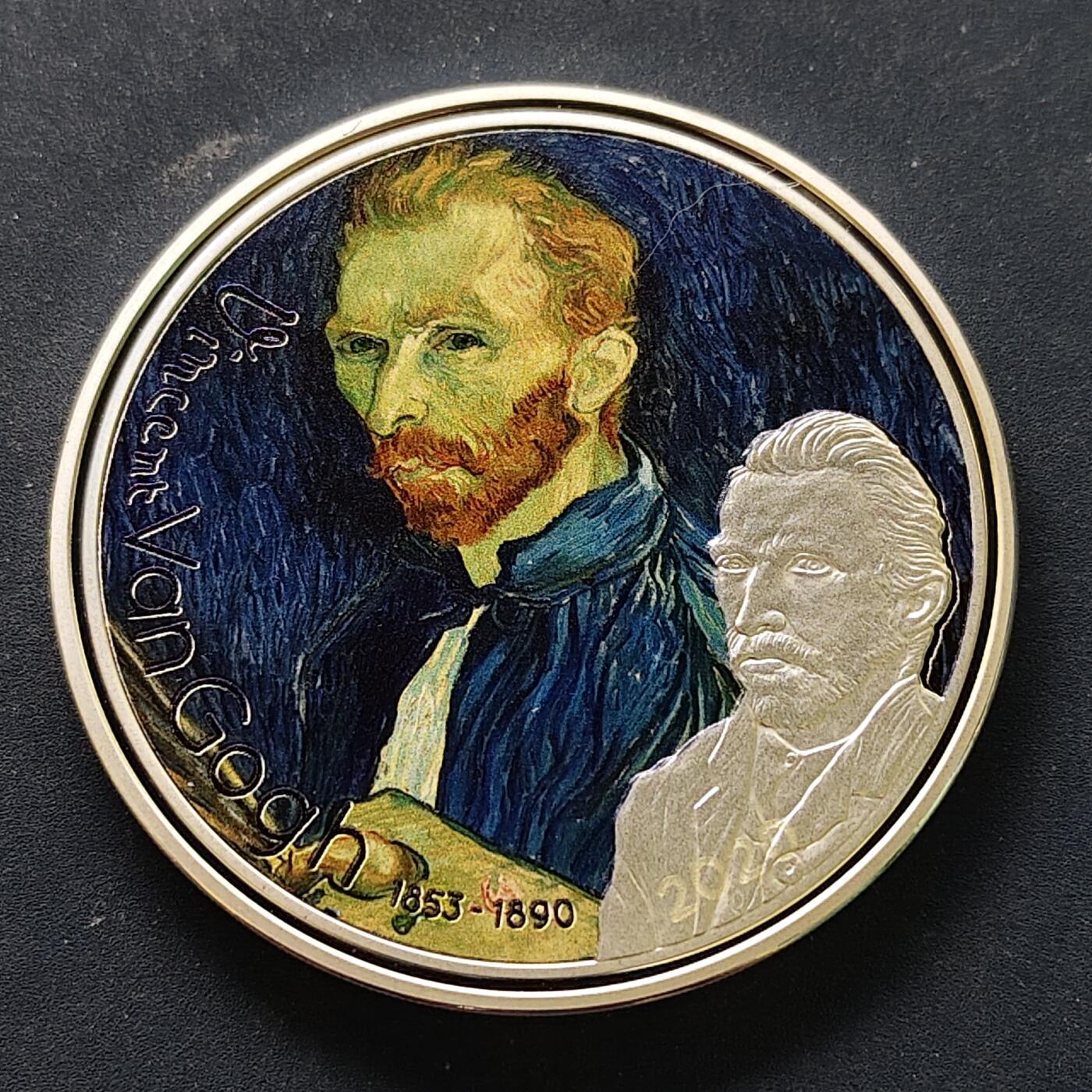 【全场包邮】纯粹捡漏拍515场 【稀少】加蓬2020年1000法郎文森特·梵·高杰作系列《1889年自画像》50毫米50克精制镀银纪念币-量2500