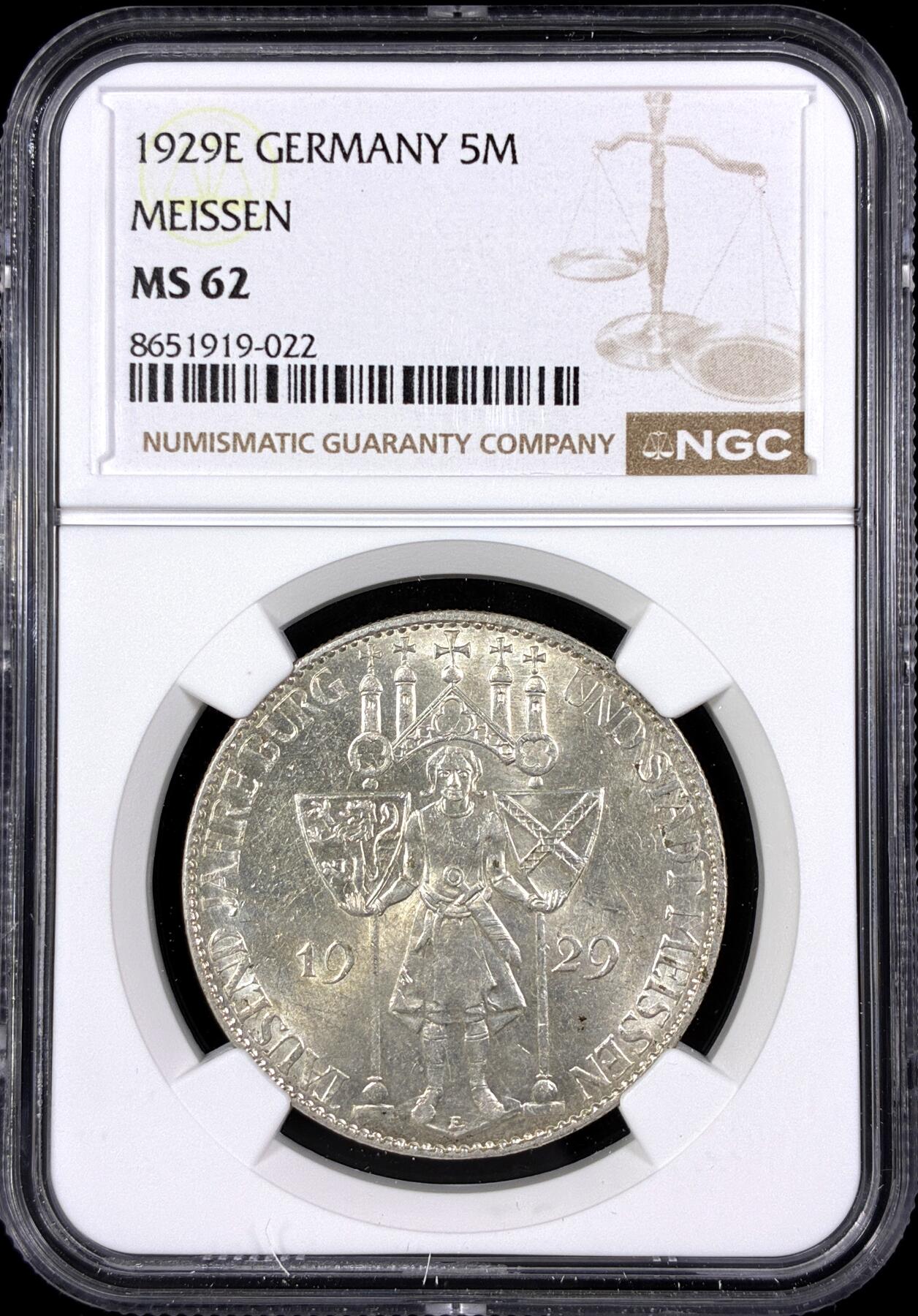 【雨安】【直播拍卖】【第0130期-评级币章】2026-03-28 周六 19:30 (金价981.33, 银价17.11) [评级德国] Germany 德国 魏玛 5马克 KM#66 梅森千年 1929年  NGC-MS62