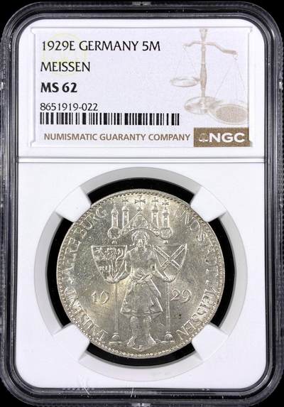 【雨安】【直播拍卖】【第0130期-评级币章】2026-03-28 周六 19:30 (金价981.33, 银价17.11) - [评级德国] Germany 德国 魏玛 5马克 KM#66 梅森千年 1929年  NGC-MS62