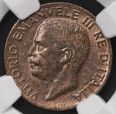 修遠堂世界钱币第109期 - NGC MS62RB 1919年意大利5分铜币，稀少的年份，特年