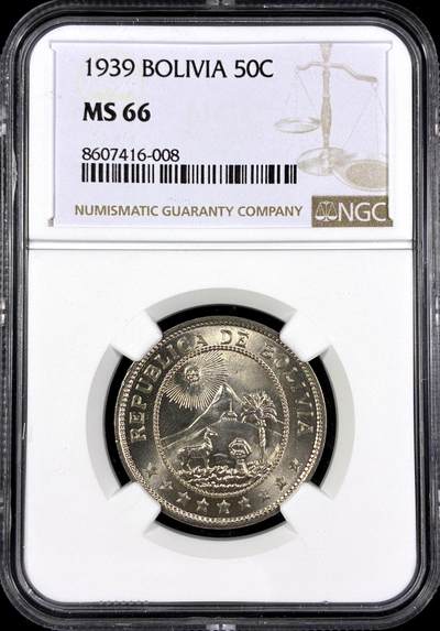 【雨安】【直播拍卖】【第0130期-评级币章】2026-03-28 周六 19:30 (金价981.33, 银价17.11) - [评级美洲] Bolivia 玻利维亚 50分 1939年  NGC-MS66
