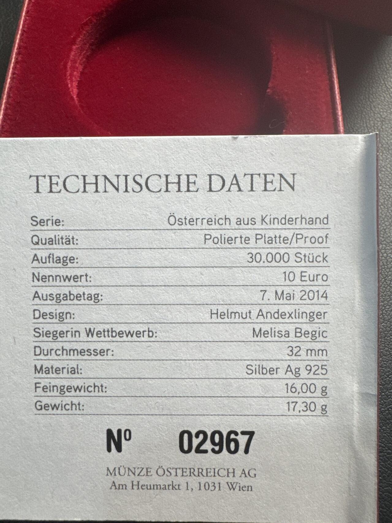 ❤️【币观天下】❤️ 第346期钱币拍卖场- 2026.3.27周五晚上6点半场 长期征集拍品  奥地利联邦省系列银币 盒证齐全(面值10欧，重量17.3克)2014年