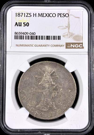 【雨安】【直播拍卖】【第0130期-评级币章】2026-03-28 周六 19:30 (金价981.33, 银价17.11) - [评级美洲] Mexico 墨西哥 1比索 1871年 天平鹰洋  NGC-AU50