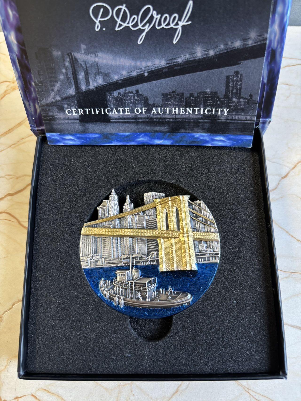 第195期拍卖 刚果2022年世界桥梁系列布鲁克林大桥5盎司银币，999银，发行750枚