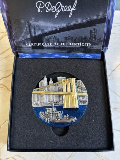 第195期拍卖 - 刚果2022年世界桥梁系列布鲁克林大桥5盎司银币，999银，发行750枚