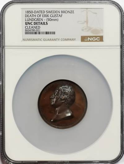 博洋堂“芳菲春韵”3月精品大拍专场暨第166期（全场包邮） - NGC UNC 瑞典1850年埃里克·古斯塔夫逝世纪念大铜章，50mm