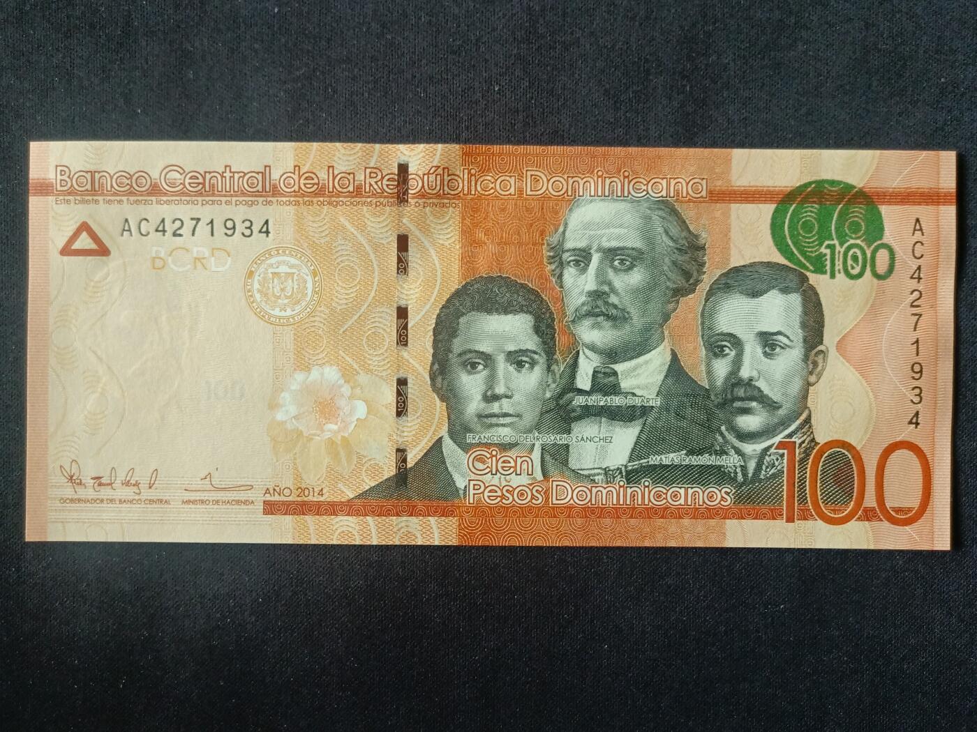 【游宝拍卖】丙午马年第15期 多米尼加-100比索【2014年 全新UNC】