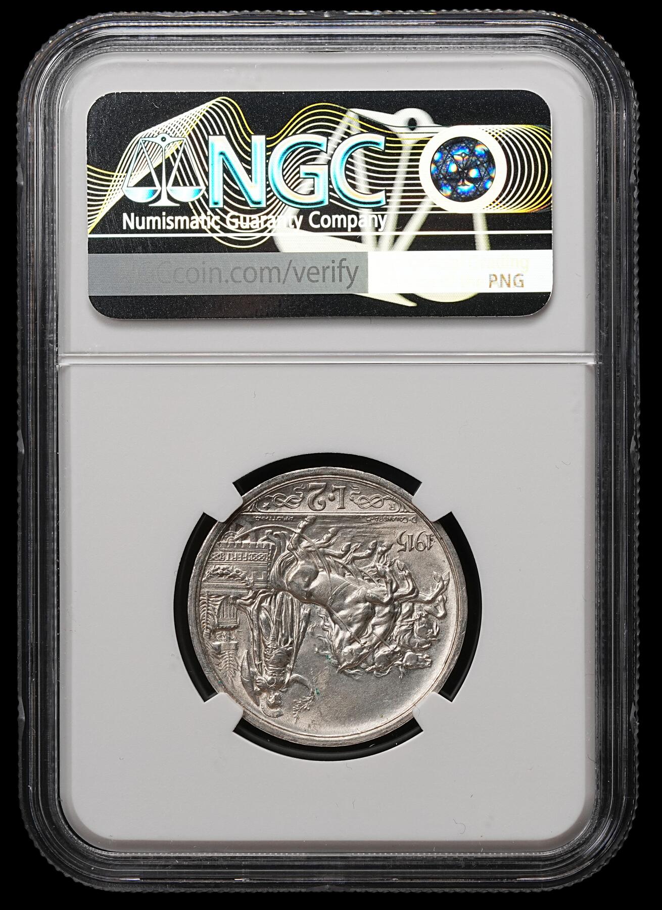 修遠堂世界钱币第109期 NGC MS62 1915年意大利马车2里拉银币