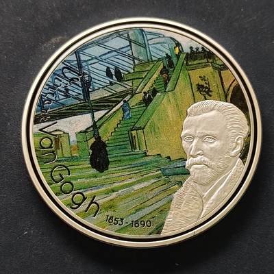 【全场包邮】纯粹捡漏拍515场 - 【稀少】加蓬2020年1000法郎文森特·梵·高杰作系列《顶奎特尔桥的台阶》50毫米50克精制镀银纪念币-量2500