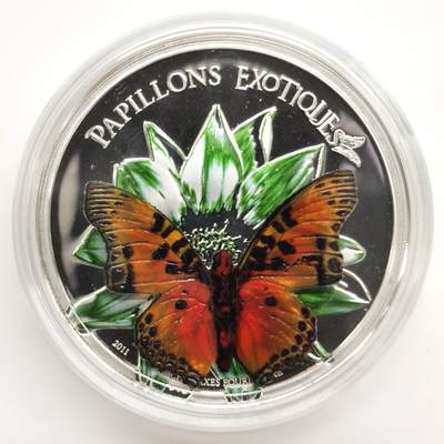 博洋堂“芳菲春韵”3月精品大拍专场暨第166期（全场包邮） - 喀麦隆2011年1000中非法郎精制银币 异域彩蝶-螯蛱蝶（带3D彩蝶模型）25克925银 发行量：2500 带证