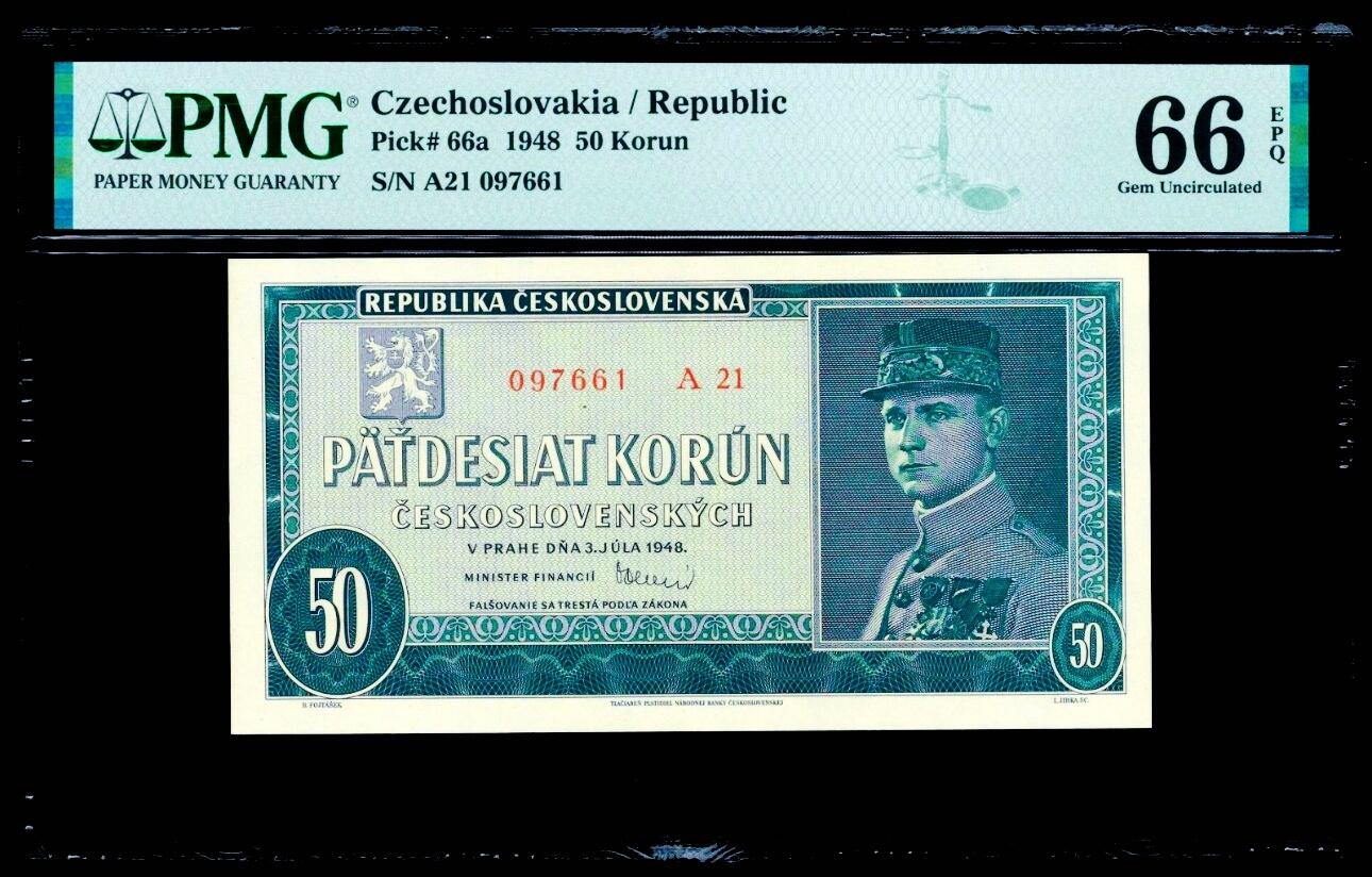 【Blue Auction】世界纸币精拍第799期——18级TOP拍卖/信誉/品质/专业/高效💫 【实钞】捷斯 1948年50克朗 PMG66EPQ