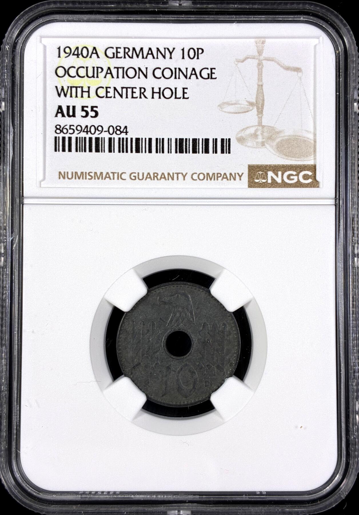 【雨安】【直播拍卖】【第0130期-评级币章】2026-03-28 周六 19:30 (金价981.33, 银价17.11) [评级德国] Germany 德国 第三帝国 10芬尼 1940年 中孔军币  NGC-AU55