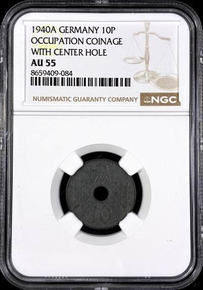 【雨安】【直播拍卖】【第0130期-评级币章】2026-03-28 周六 19:30 (金价981.33, 银价17.11) - [评级德国] Germany 德国 第三帝国 10芬尼 1940年 中孔军币  NGC-AU55
