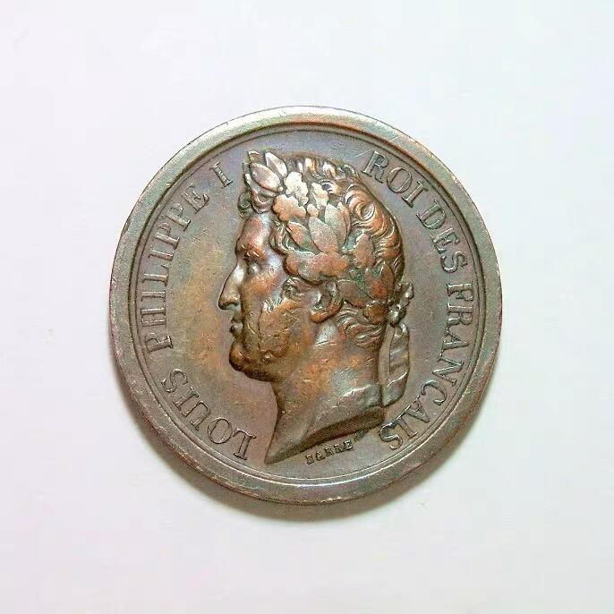 法国1842年 菲利普一世+皇后骑马高浮雕精制铜章 28MM