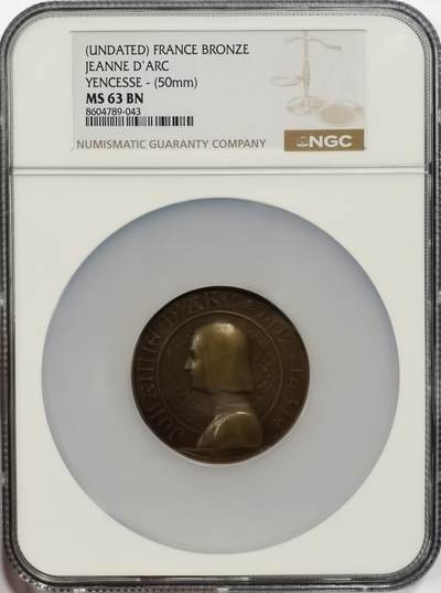 博洋堂“芳菲春韵”3月精品大拍专场暨第166期（全场包邮） - NGC MS63BN 法国圣女贞德纪念大铜章，50mm，由著名章牌设计师乔治·安瑟斯（Georges Yencesse）创作
