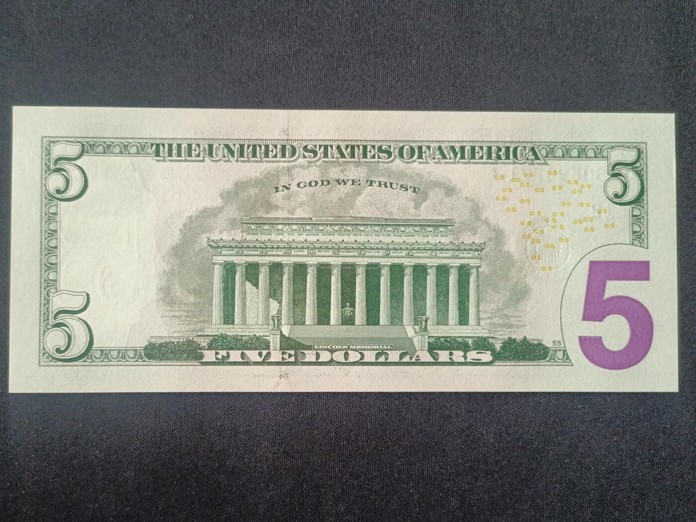 【游宝拍卖】丙午马年第15期 美国-5美元【SERIES-2021 L-旧金山 无47永恒号 QL80696221B  全新UNC】