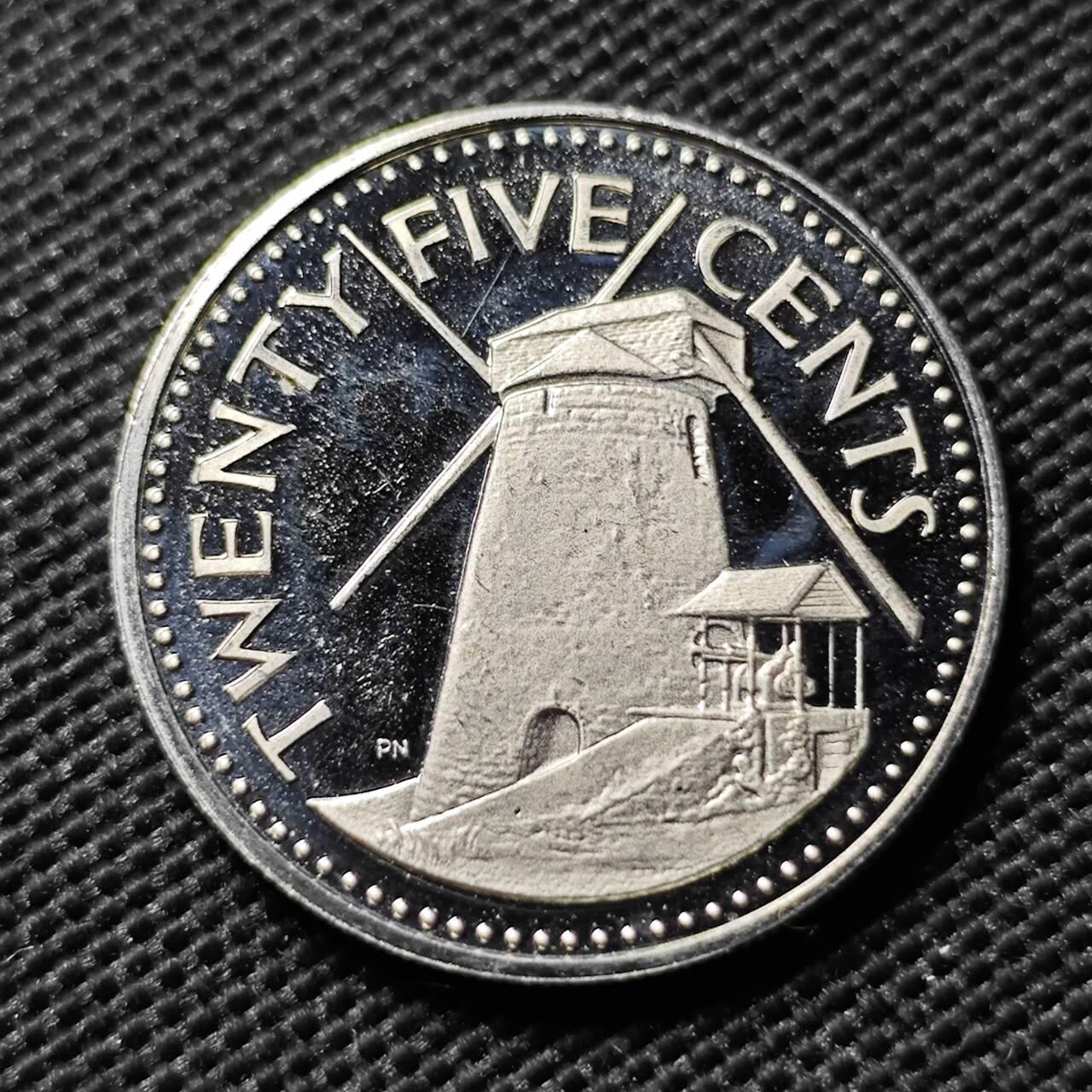 KK钱币收藏小铺  第408期 2月预留时间 周末发货    1973巴巴多斯25分 精制币