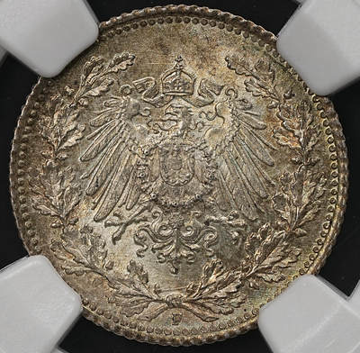 修遠堂世界钱币第109期 - NGC MS65 1915年德国1/2马克银币 F厂铭
