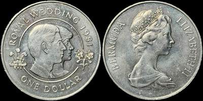 ＜星葵🌻钱币社＞第72期·东奔西走的硬币·3月31日发货 - 百慕大1981年查尔斯王子和戴安娜王妃·皇室婚礼1元克朗型纪念币