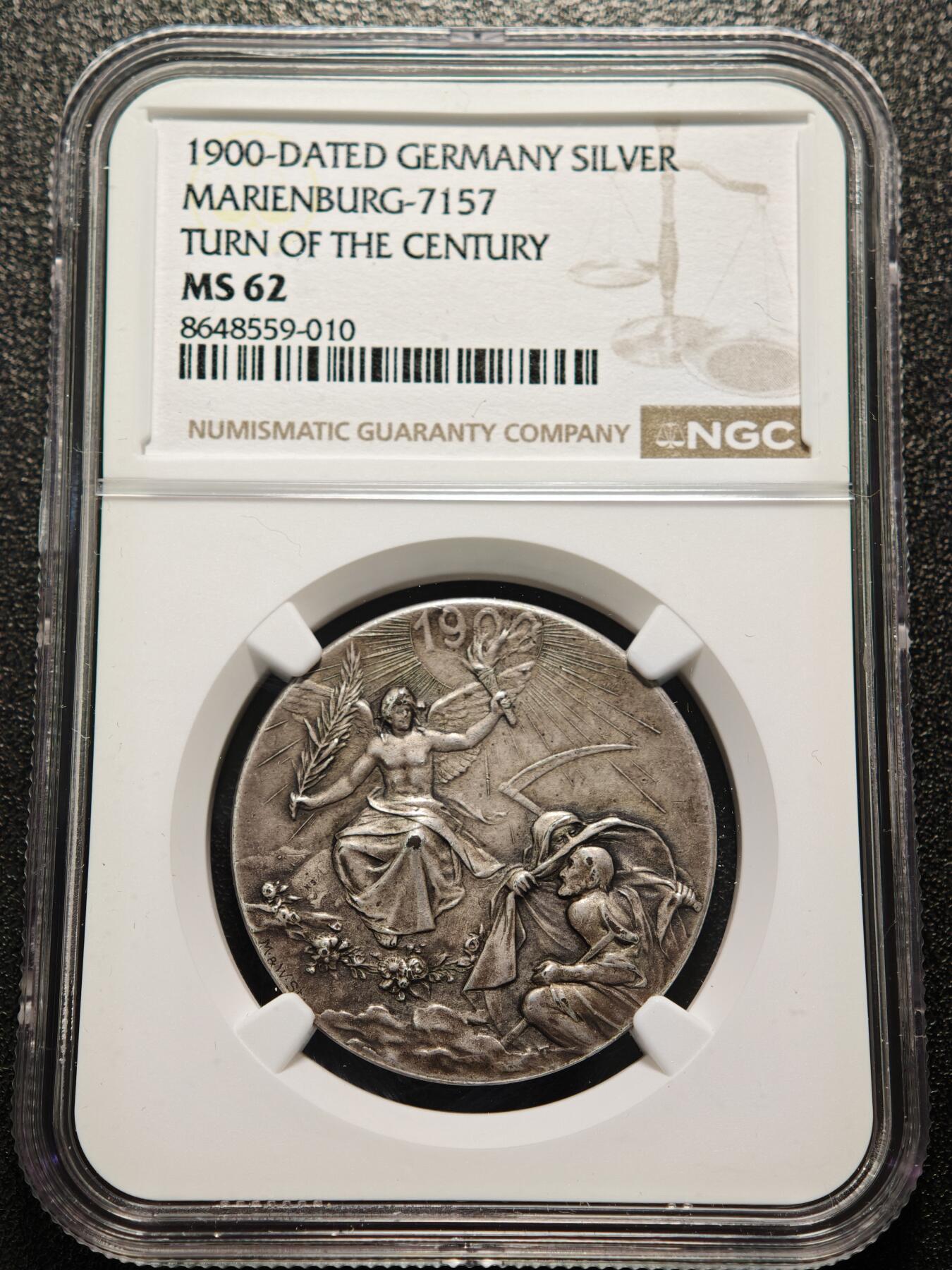 【德藏】世界币章拍卖第169期（拍品征集中~欢迎藏友联系） 1900年 德国世纪之交纪念银章 NGC MS62 原味淡包浆
