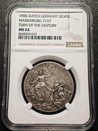 【德藏】世界币章拍卖第169期（拍品征集中~欢迎藏友联系） - 1900年 德国世纪之交纪念银章 NGC MS62 原味淡包浆