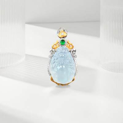 碧月说宝 君子怀瑾·当代和田玉清风专场(六) - 18k镶钻白冰翡翠貔貅吊坠