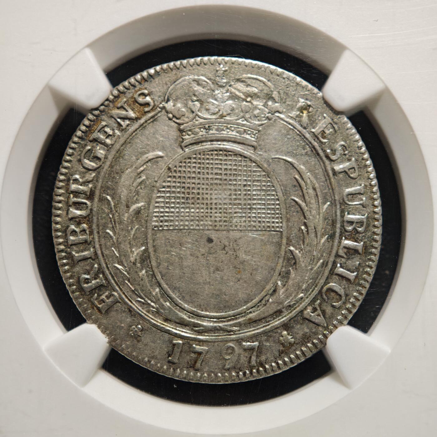 【德藏】世界币章拍卖第169期（拍品征集中~欢迎藏友联系） 1797年 瑞士弗莱堡56克洛泽银币 NGC VF