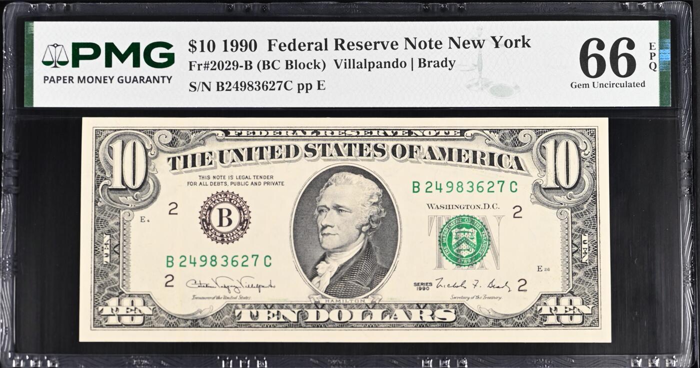《艾美收藏》第238期-3.29周日外币畅拍场 1990年小头10美元PMG66E亚军分 冠军67分仅5张