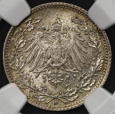 修遠堂世界钱币第109期 - NGC MS65 1915年德国1/2马克银币 D厂铭