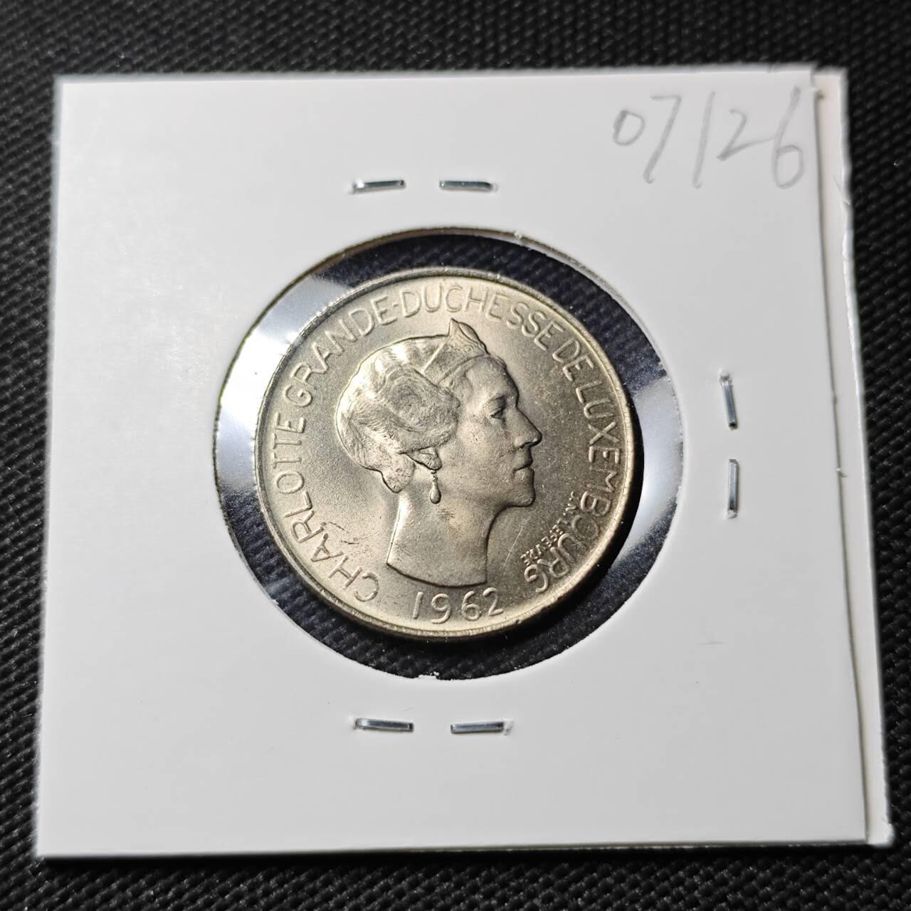 KK钱币收藏小铺  第407期 2月预留时间 周末发货  1962卢森堡5法郎 好品