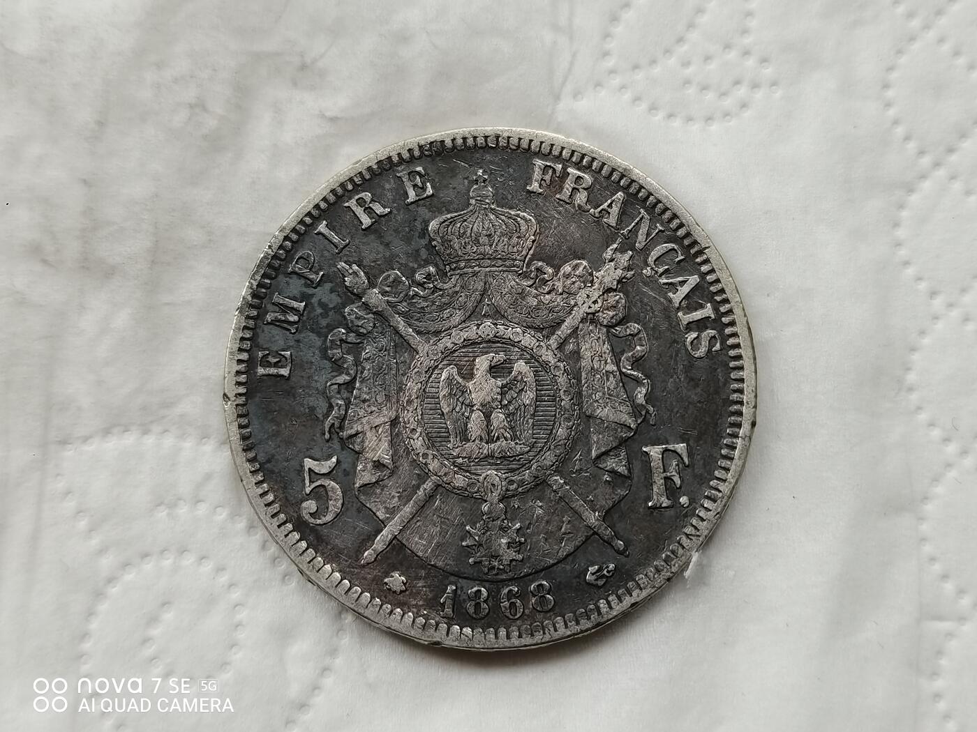 银币 1868年法国5法郎大银币
