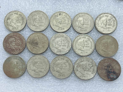 第一海外回流一元起拍收藏 散集专场  第306期 - 菲律宾5比索硬币 15枚
