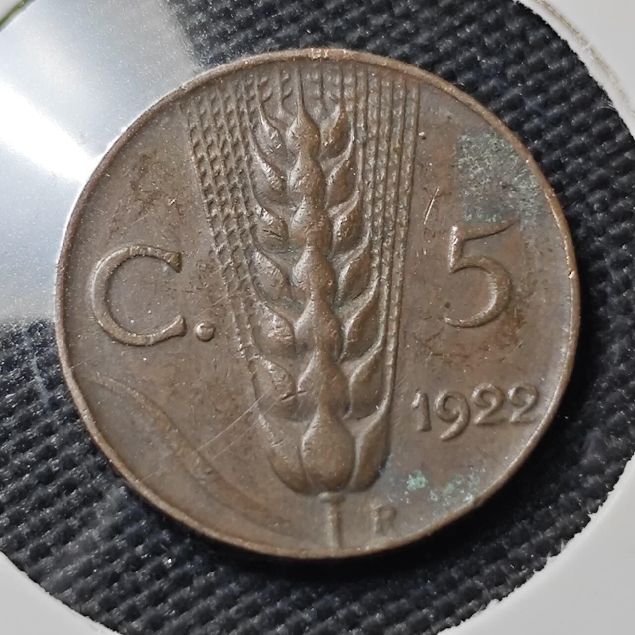 KK钱币收藏小铺  第407期 2月预留时间 周末发货  1922意大利5分铜币