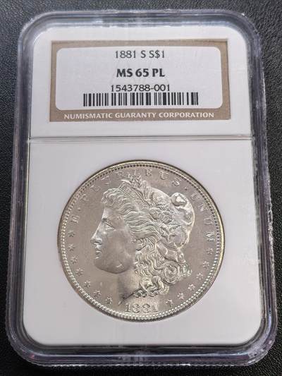 “方寸甄品”甄品场，甄臻铺-世界币章拍卖（第57期，直播拍卖），送拍享返佣金等优惠多多 - NGC-MS65PL 美国1881年S版 摩根$1银币 镜面效果很好 币面凝霜 老盒品质保障
