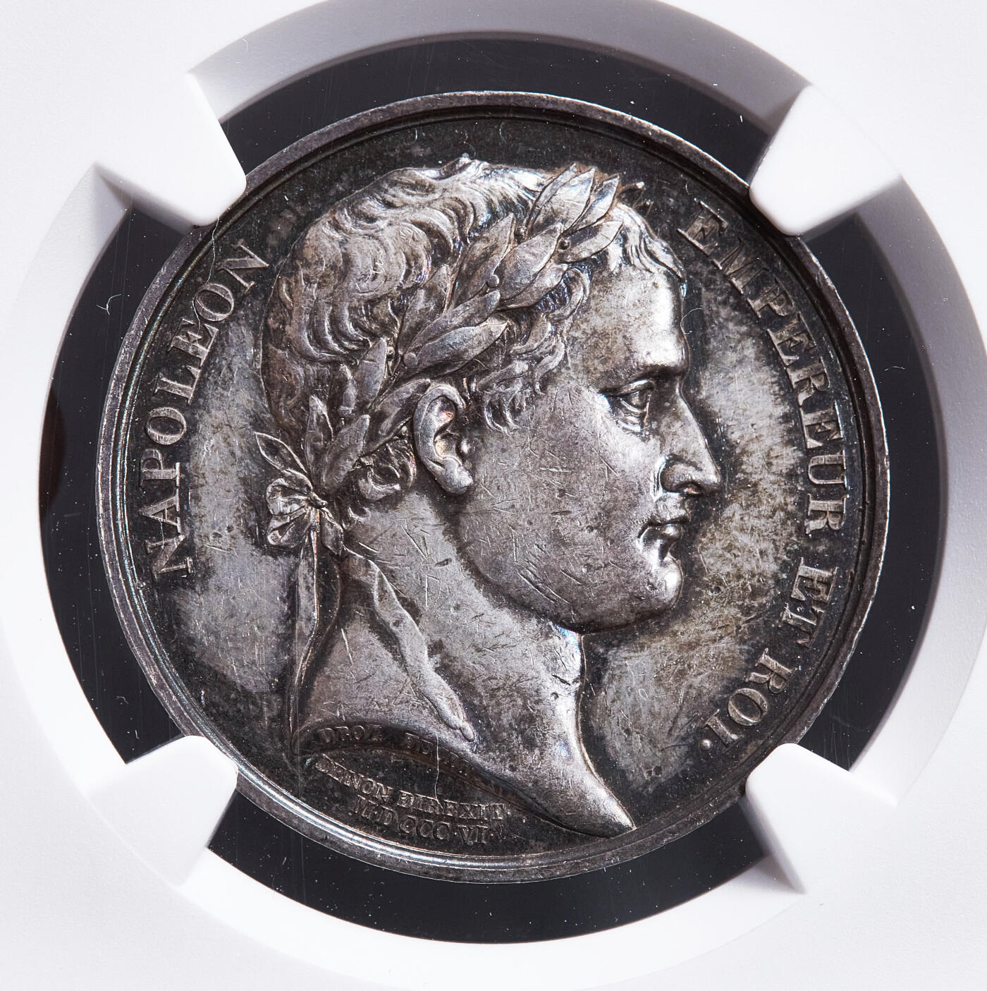 【俄甄集藏】2026年(050)04-01星期三 晚 19:30 全场包邮 法国1806年拿破仑帝国纪念鲁昂市政厅银章，NGC AU58，五彩包浆