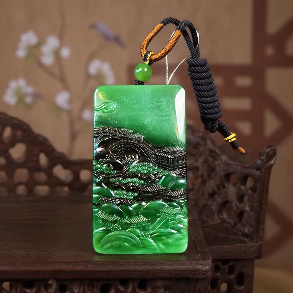 碧月说宝 君子怀瑾·当代和田玉清风专场(五) 老坑碧玉山水牌挂件