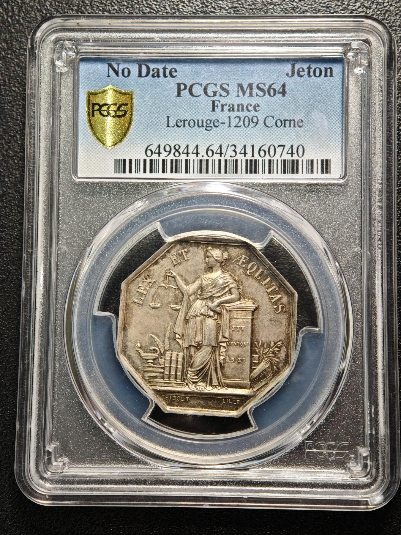 【德藏】世界币章拍卖第169期（拍品征集中~欢迎藏友联系） 19世纪 法国杜埃市公证处八角代用币银章 PCGS MS64 原味包浆