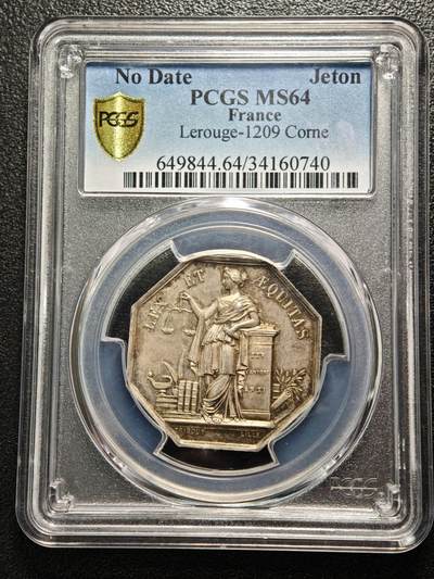 【德藏】世界币章拍卖第169期（拍品征集中~欢迎藏友联系） - 19世纪 法国杜埃市公证处八角代用币银章 PCGS MS64 原味包浆