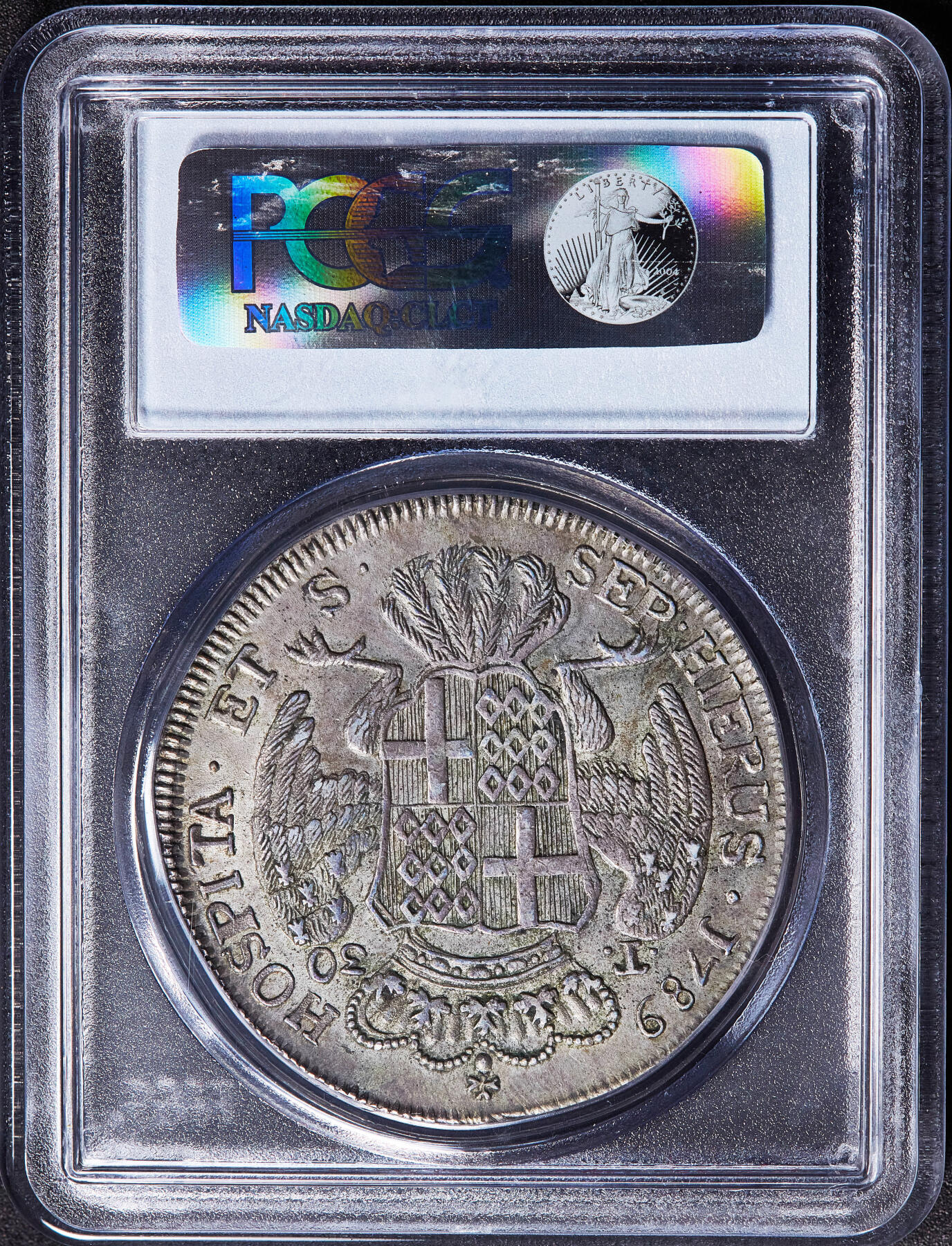 【俄甄集藏】2026年(050)04-01星期三 晚 19:30 全场包邮 马耳他骑士团1789年伊曼纽尔·德·罗昂大团长头像鹰徽版30塔里大银币，PCGS AU55，细节犀利，底光犹存，比盾徽版要贵很多，稀有品种，季军